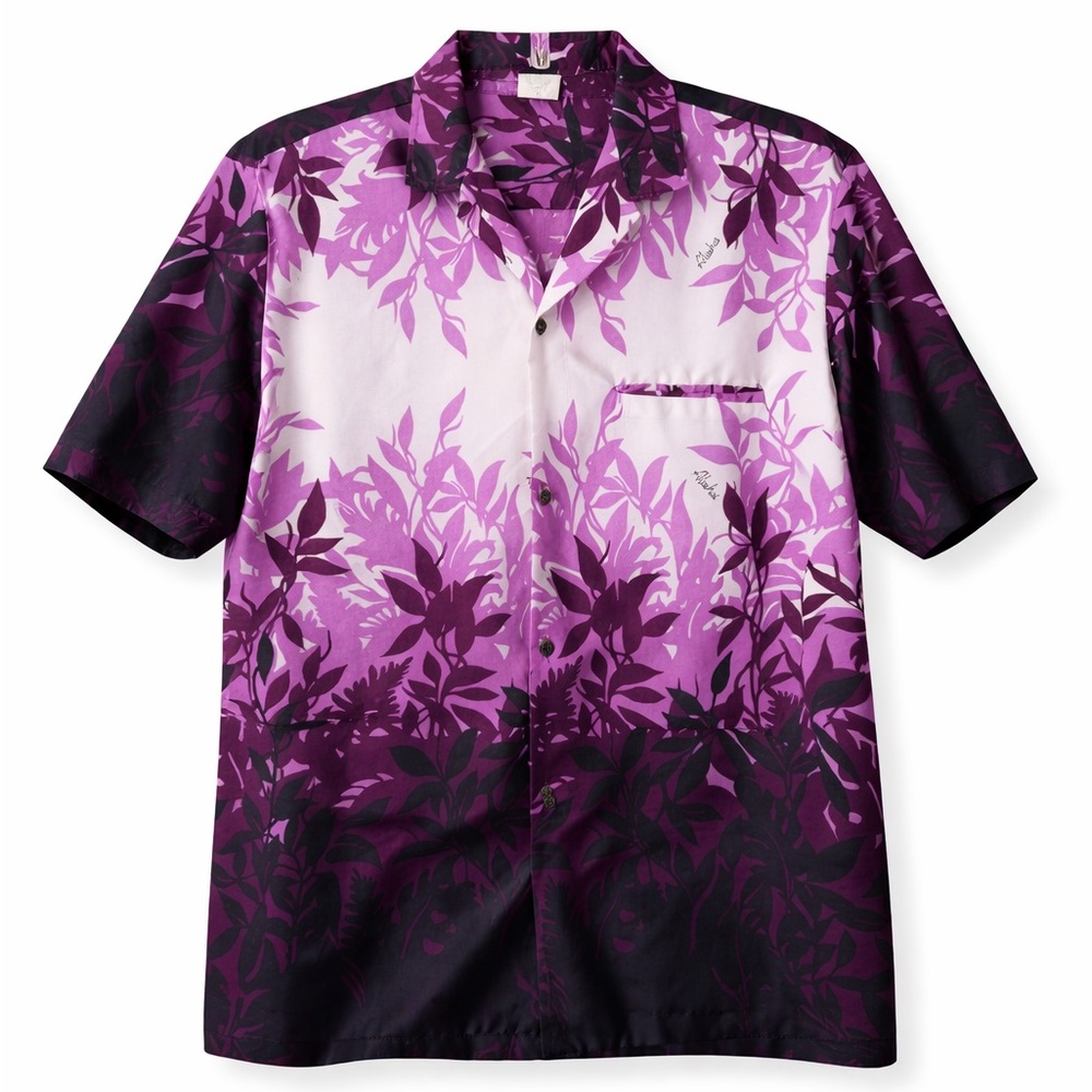 Hawaiian Shirt short sleeve button down purple white size L